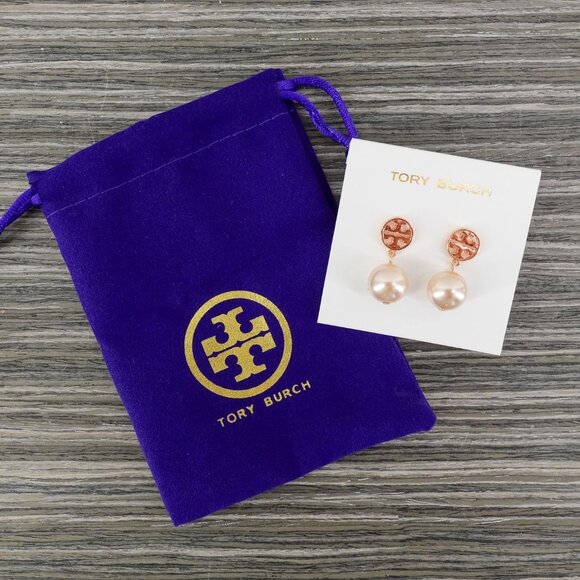 Tory Burch Miller Pearl Drop Earrings Rose Gold OS - Picture 14 of 14